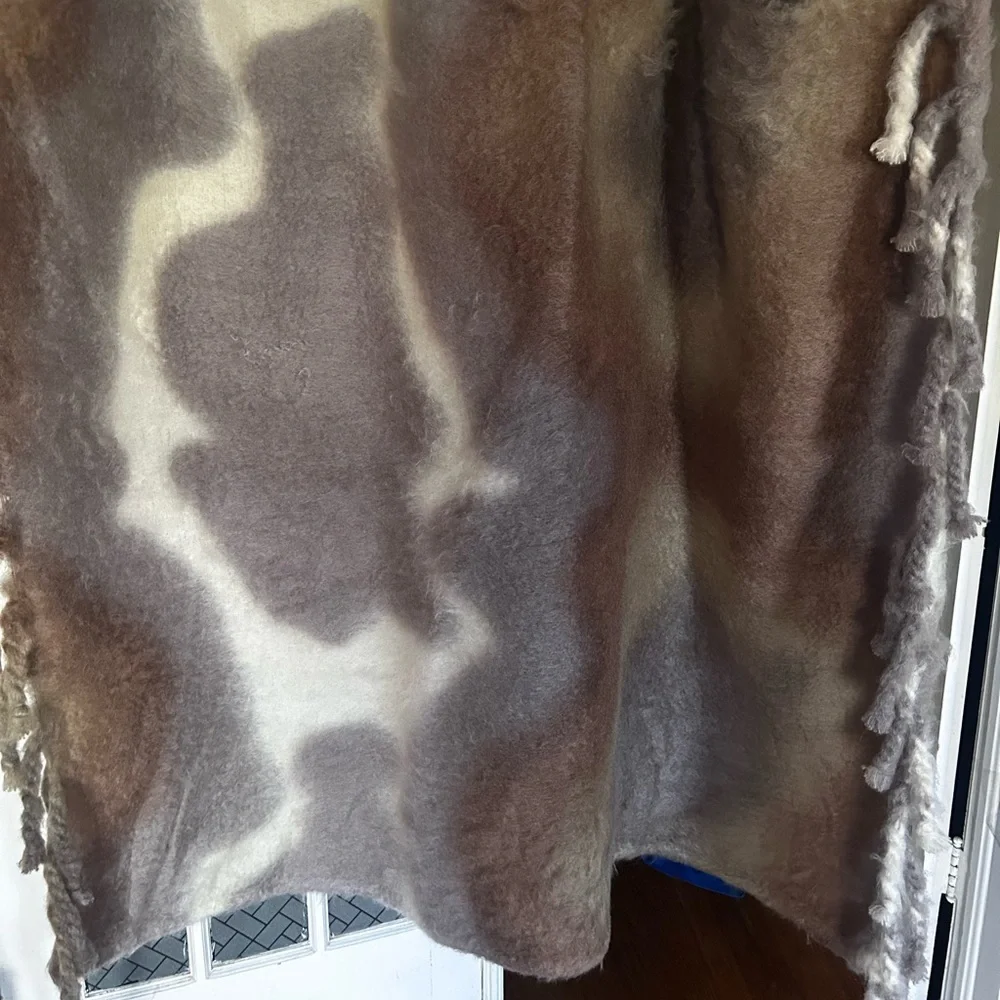 NWT Jonathan Adler throw blanket striped tie die mohair cream white tan fringe